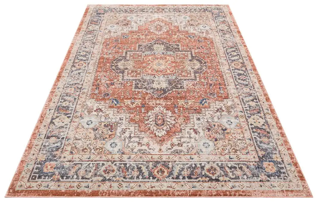 Concept Looms heritage concept looms hrtg105 rust blue Blue, Orange Living Room Moroccan Rug.