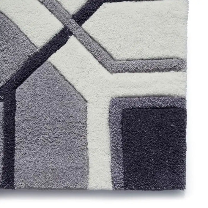 Think Rugs hk 9238 ivory grey Grey, Ivory Living Room Geometric Rug.
