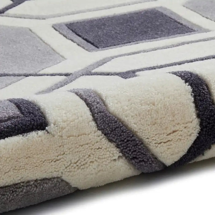 Think Rugs hk 9238 ivory grey Grey, Ivory Living Room Geometric Rug.