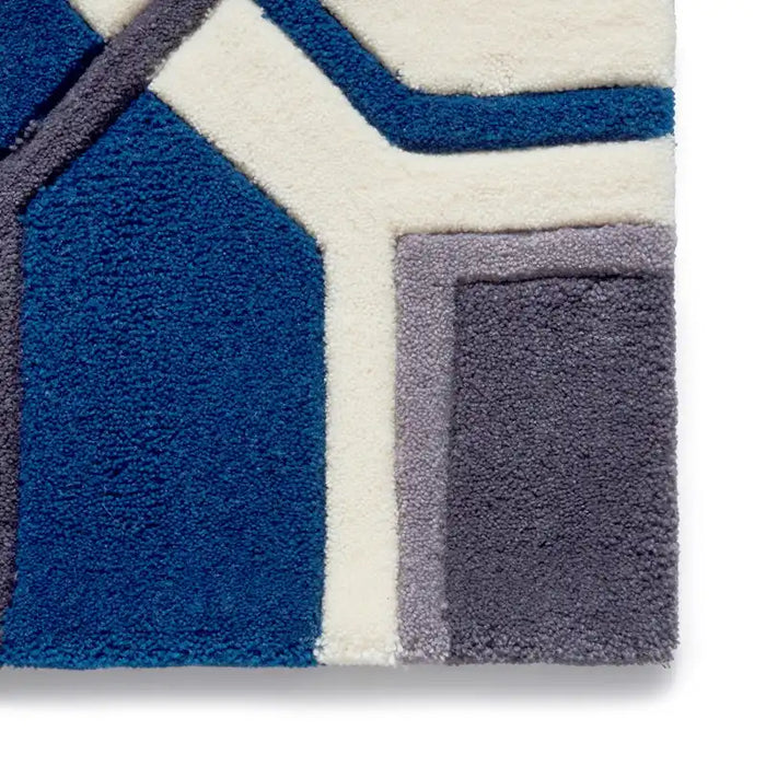 Think Rugs hk 9238 ivory navy Blue, Ivory, Navy Living Room Geometric Rug.