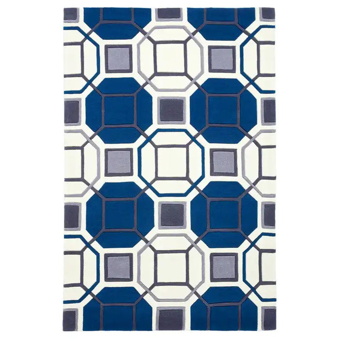 Think Rugs hk 9238 ivory navy Blue, Ivory, Navy Living Room Geometric Rug.