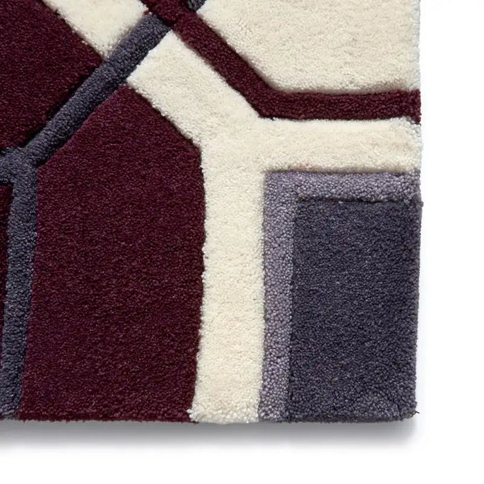 Think Rugs hk 9238 ivory purple Purple, Ivory Living Room Geometric Rug.
