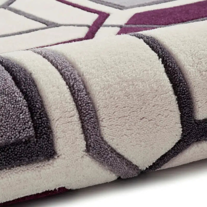 Think Rugs hk 9238 ivory purple Purple, Ivory Living Room Geometric Rug.