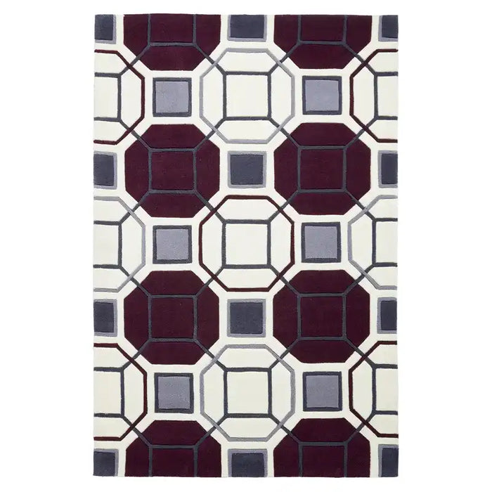 Think Rugs hk 9238 ivory purple Purple, Ivory Living Room Geometric Rug.