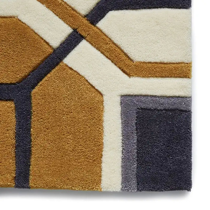 Think Rugs hk 9238 ivory yellow Yellow, Ivory Living Room Geometric Rug.