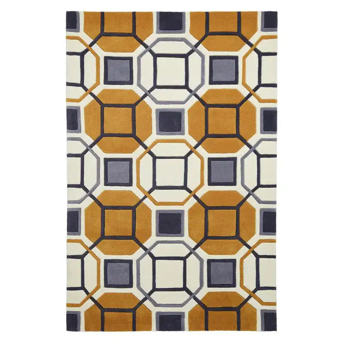 Think Rugs hk 9238 ivory yellow Yellow, Ivory Living Room Geometric Rug.