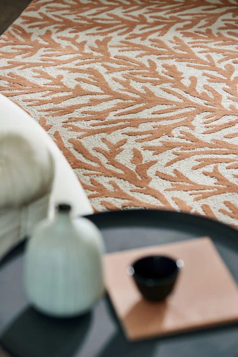 Harlequin harlequin atoll auburn stone Orange, Cream Living Room Wool Rug.