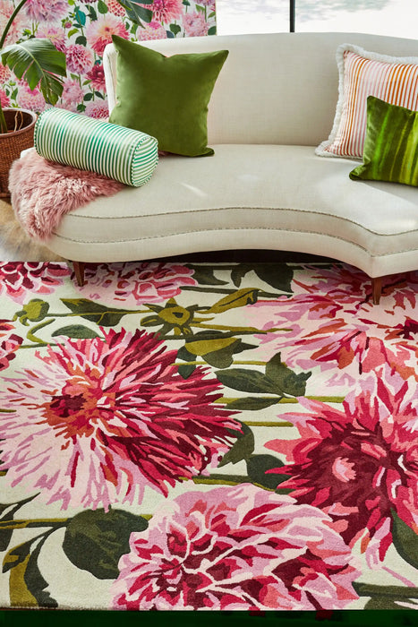 Harlequin harlequin dahlia fuchsia palm Multicoloured, Pink Living Room Wool Rug.