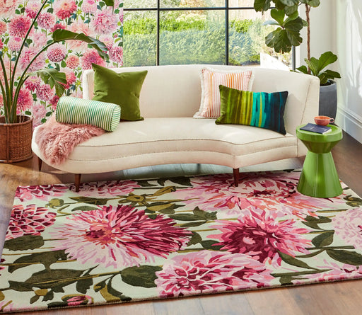 Harlequin harlequin dahlia fuchsia palm Multicoloured, Pink Living Room Wool Rug.