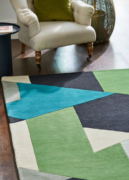 Harlequin harlequin popova amazonia seaglass japanese ink Green, Multicoloured Living Room Wool Rug.