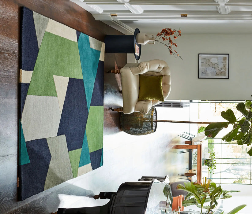 Harlequin harlequin popova amazonia seaglass japanese ink Green, Multicoloured Living Room Wool Rug.