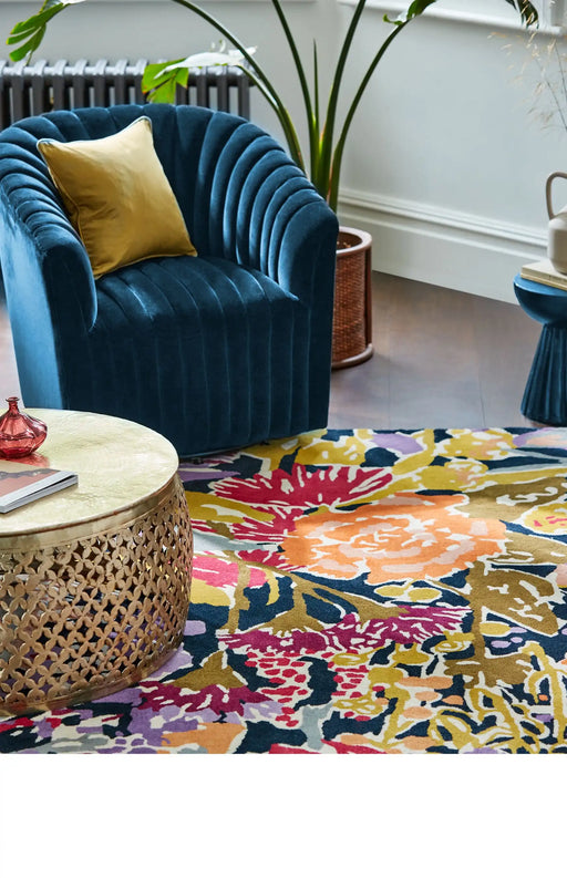 Harlequin harlequin sanguine aubergine palm apricot indigo 143205 Multicoloured Living Room Wool Rug.