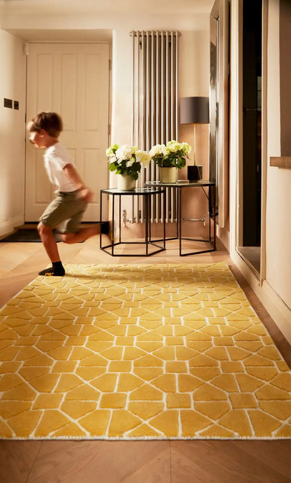 Origins harmony ochre Yellow Living Room Wool Rug.