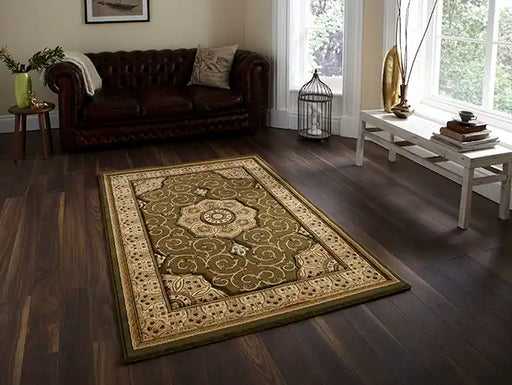 Think Rugs heritage 4400 green Green, Beige Living Room  Rug.