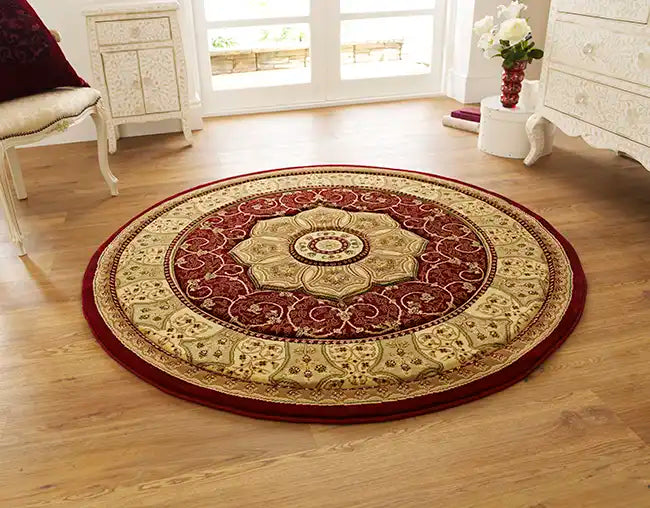 Think Rugs heritage 4400 red Beige, Red Living Room  Rug.