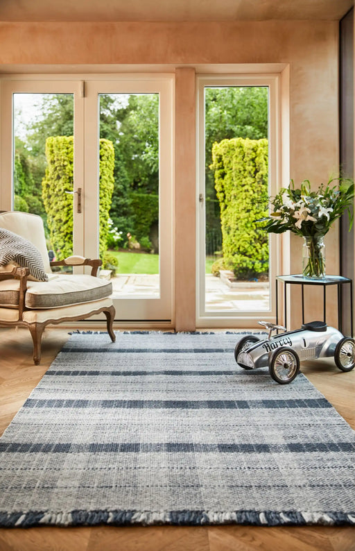 Origins highland check navy Blue, Navy Living Room  Rug.