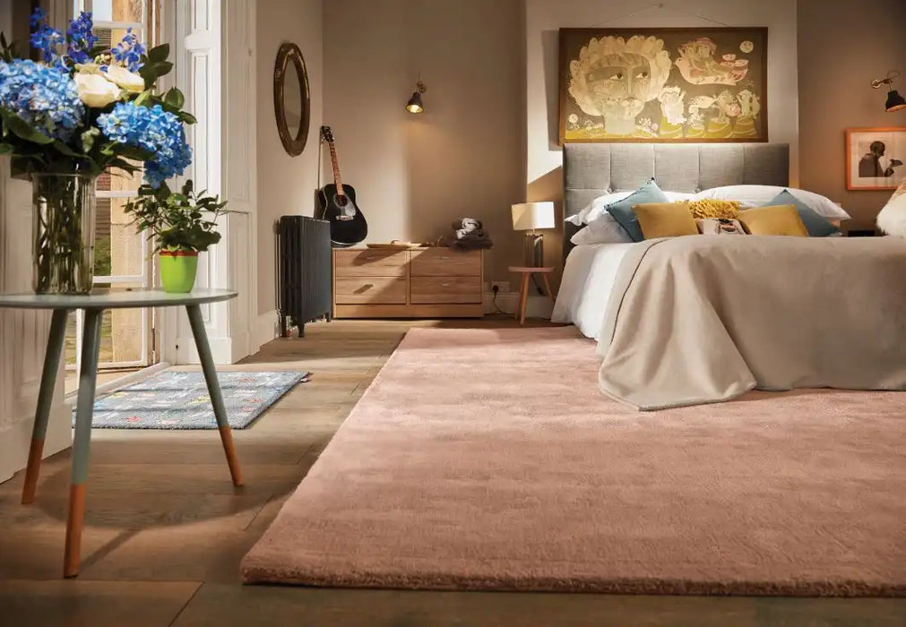 Rug Guru hush blush Pink Living Room Wool Rug.