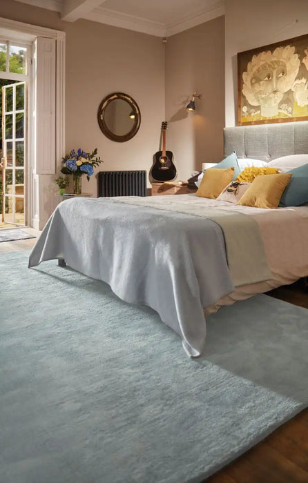 Rug Guru hush ice blue Blue Living Room Wool Rug.
