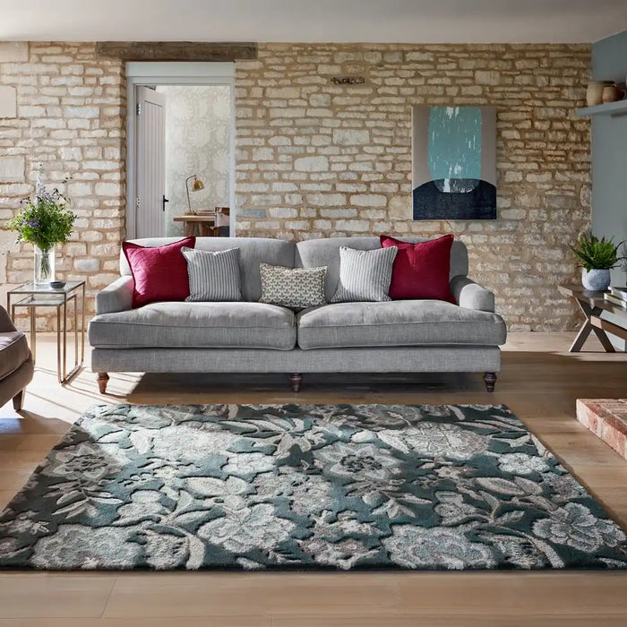 Sanderson sanderson indra charcoal 145804 Grey Living Room Wool Rug.