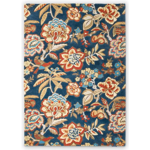 Sanderson sanderson indra ink ruby 145808 Blue, Multicoloured Living Room Wool Rug.