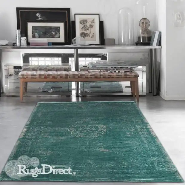 Louis de Poortere fading world medallion 8258 jade Green Living Room Flat Weave Rug.