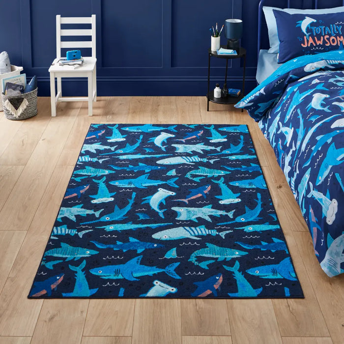 Catherine Lansfield Jawsome Sharks Blue - Washable