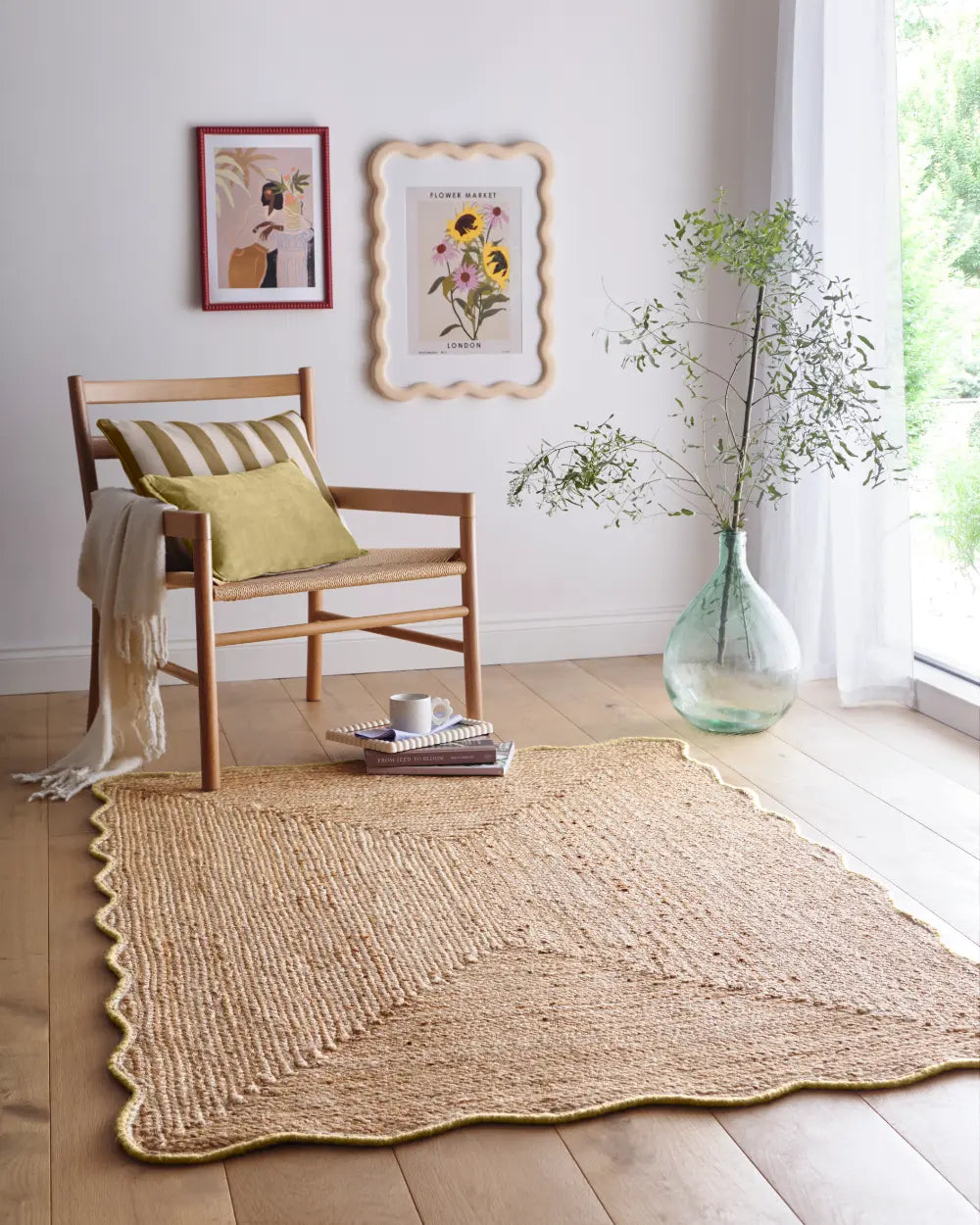 Jute Scalloped Edge Yellow Beige Rug — RugsDirect Online