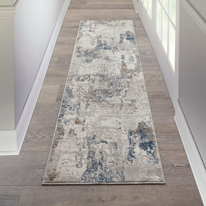 Nourison royal terrace ki42 white blue Blue, Ivory Living Room  Rug.