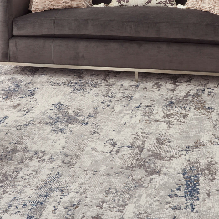 Nourison royal terrace ki42 white blue Blue, Ivory Living Room  Rug.