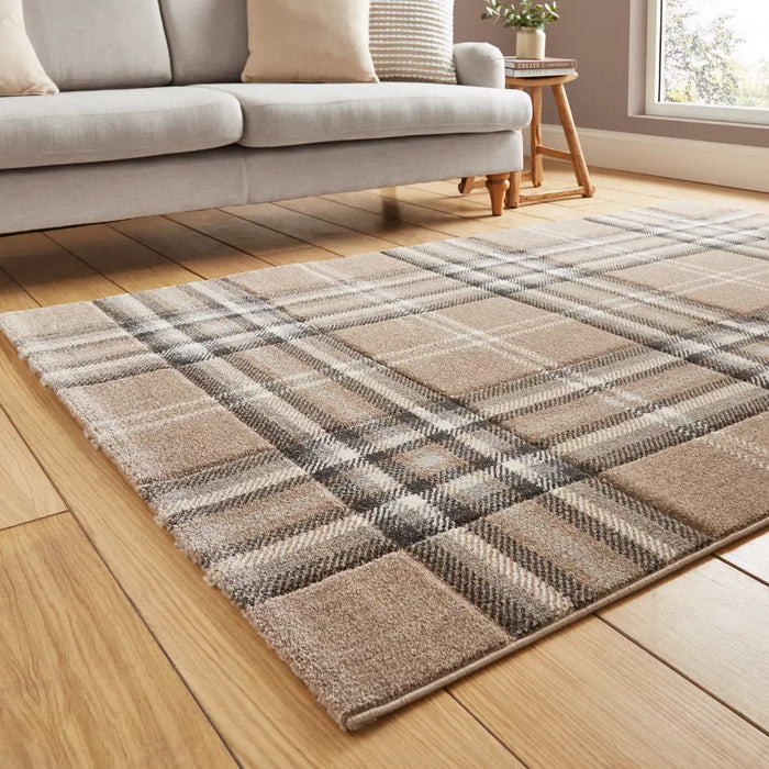 Beige Check Rug Kelso Check Beige - Washable Beige Rug — RugsDirect Online