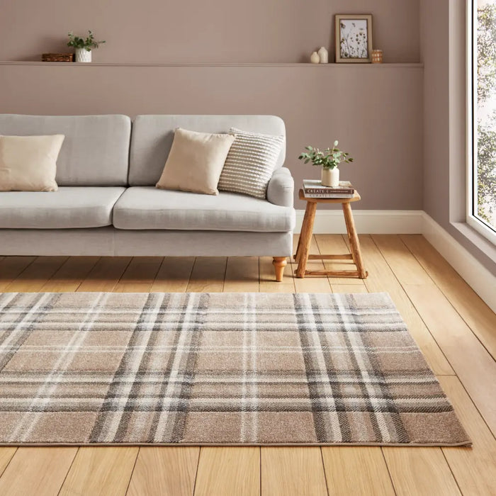 Beige Check Rug Kelso Check Beige - Washable Beige Rug — RugsDirect Online