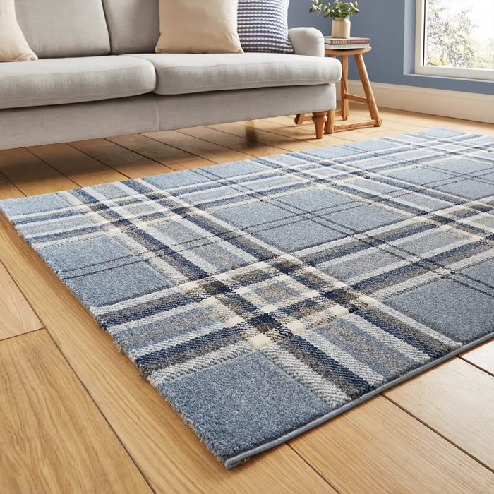 Large Check Blue Rug Kelso Check Blue - Washable Blue Rug — RugsDirect Online