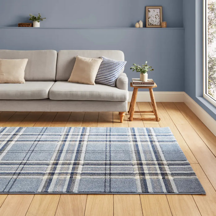 Large Check Blue Rug Kelso Check Blue - Washable Blue Rug — RugsDirect Online
