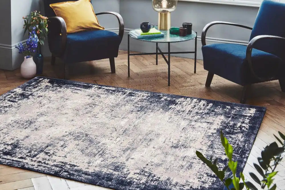 Asiatic kuza border navy Blue, Navy Living Room  Rug.