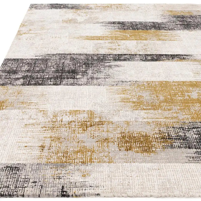 Asiatic kuza lines gold Grey, Yellow, Multicoloured Living Room  Rug.