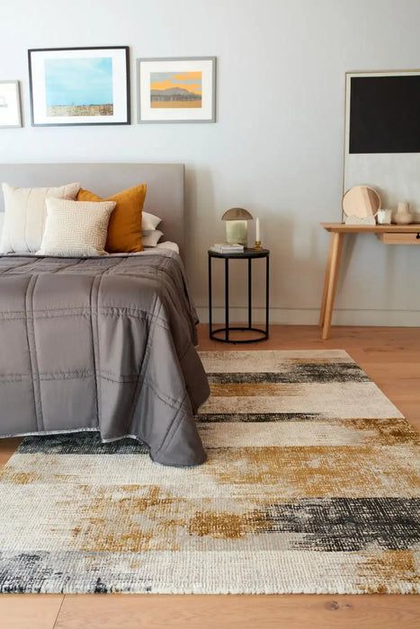 Asiatic kuza lines gold Grey, Yellow, Multicoloured Living Room  Rug.