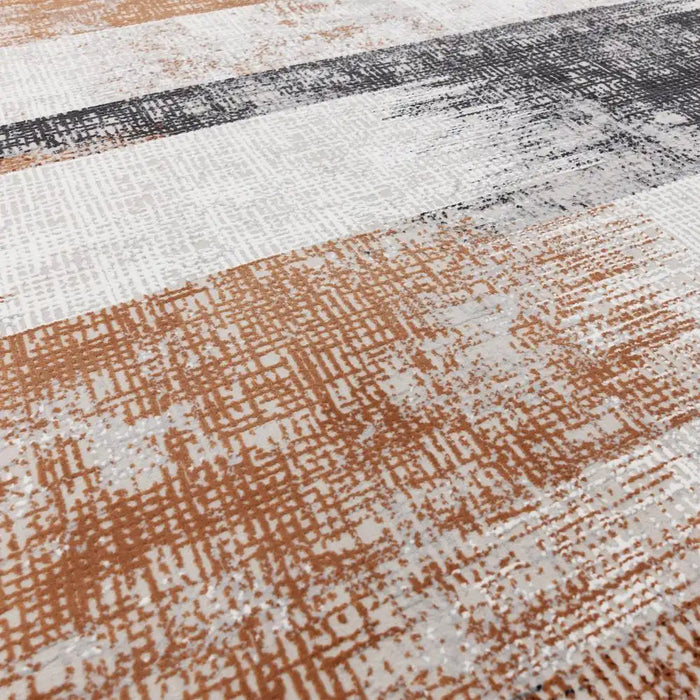 Asiatic kuza lines terracotta Grey, Multicoloured, Orange Living Room  Rug.