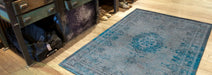 Louis de Poortere fading world medallion 8255 grey turquoise Blue, Grey, Multicoloured Living Room Flat Weave Rug.