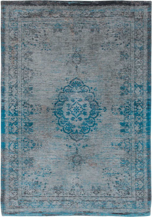 Louis de Poortere fading world medallion 8255 grey turquoise Blue, Grey, Multicoloured Living Room Flat Weave Rug.