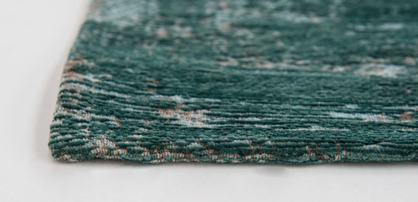 Louis de Poortere fading world medallion 8258 jade Green Living Room Flat Weave Rug.