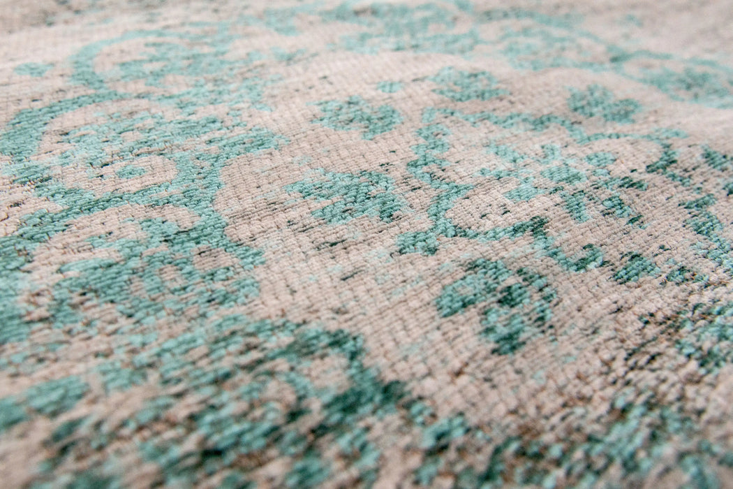 Louis de Poortere fading world medallion 8259 jade oyster Green, Ivory, Multicoloured Living Room Flat Weave Rug.