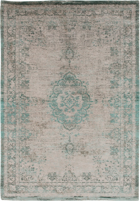 Louis de Poortere fading world medallion 8259 jade oyster Green, Ivory, Multicoloured Living Room Flat Weave Rug.