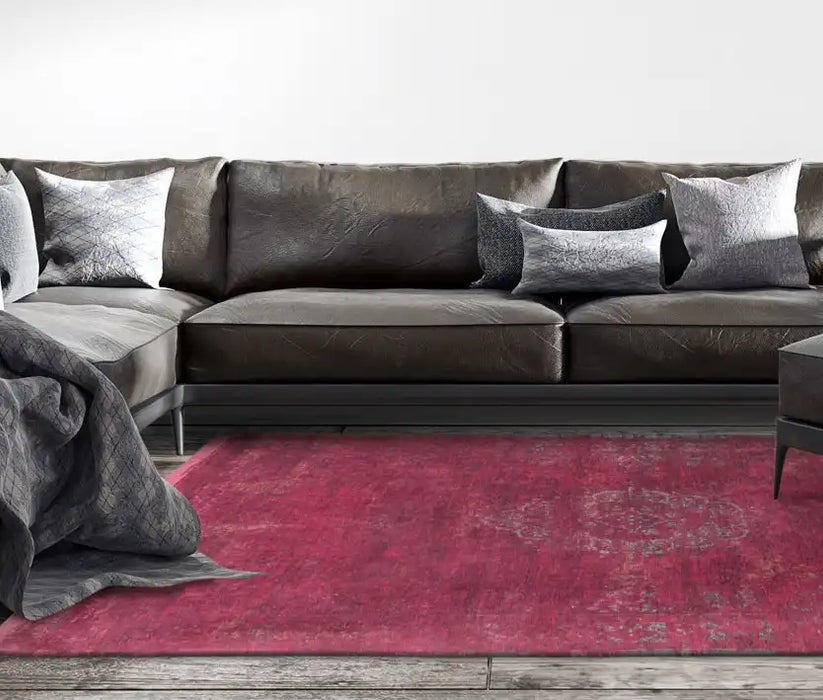Louis de Poortere fading world medallion 8260 scarlet Pink Living Room Flat Weave Rug.