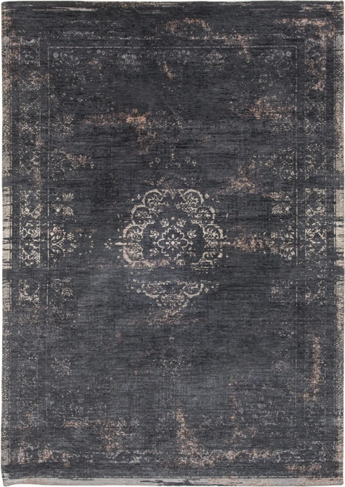 Louis de Poortere fading world medallion 8263 mineral black Black Living Room Flat Weave Rug.