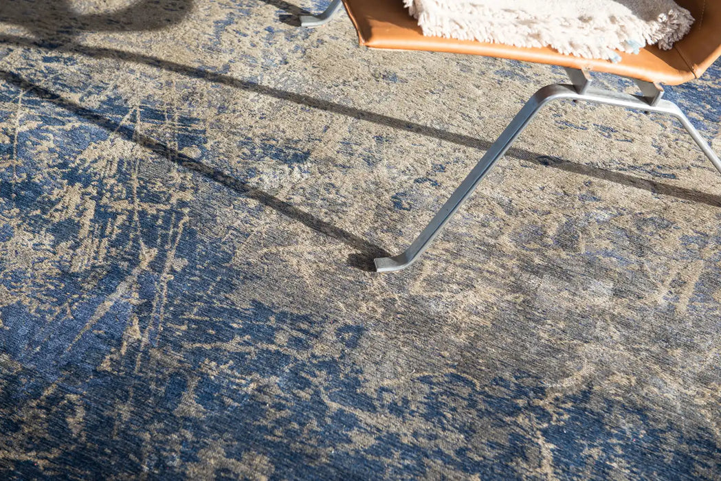 Louis de Poortere mad men cracks 8629 abyss blue Blue, Grey Living Room Flat Weave Rug.