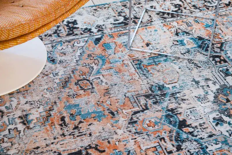 Louis de Poortere antiquarian heriz 8705 seray orange Blue, Orange Living Room Flat Weave Rug.