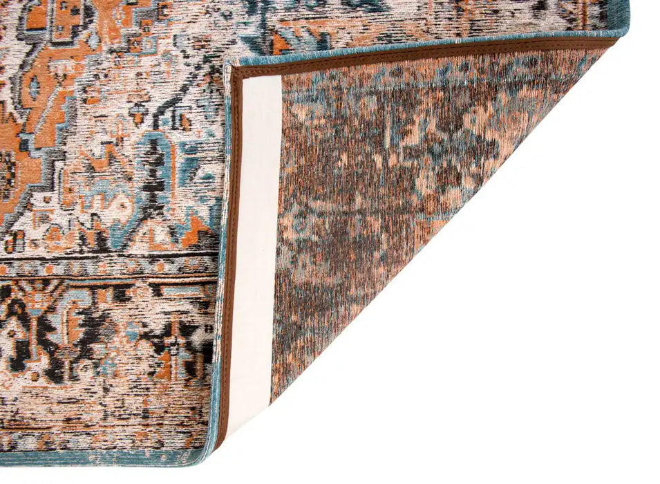 Louis de Poortere antiquarian heriz 8705 seray orange Blue, Orange Living Room Flat Weave Rug.