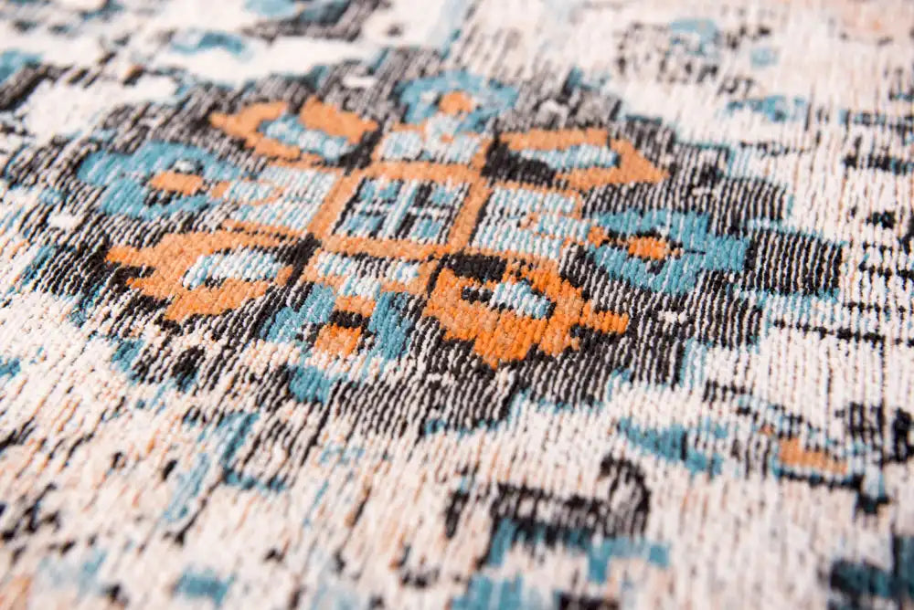 Louis de Poortere antiquarian heriz 8705 seray orange Blue, Orange Living Room Flat Weave Rug.