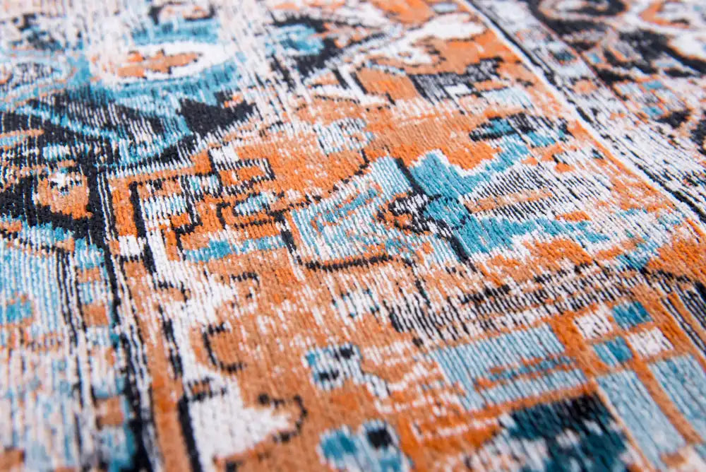 Louis de Poortere antiquarian heriz 8705 seray orange Blue, Orange Living Room Flat Weave Rug.