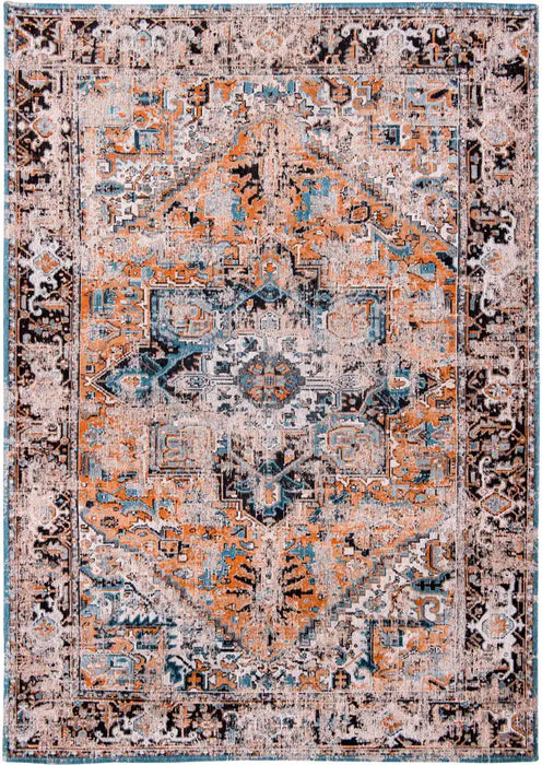 Louis de Poortere antiquarian heriz 8705 seray orange Blue, Orange Living Room Flat Weave Rug.